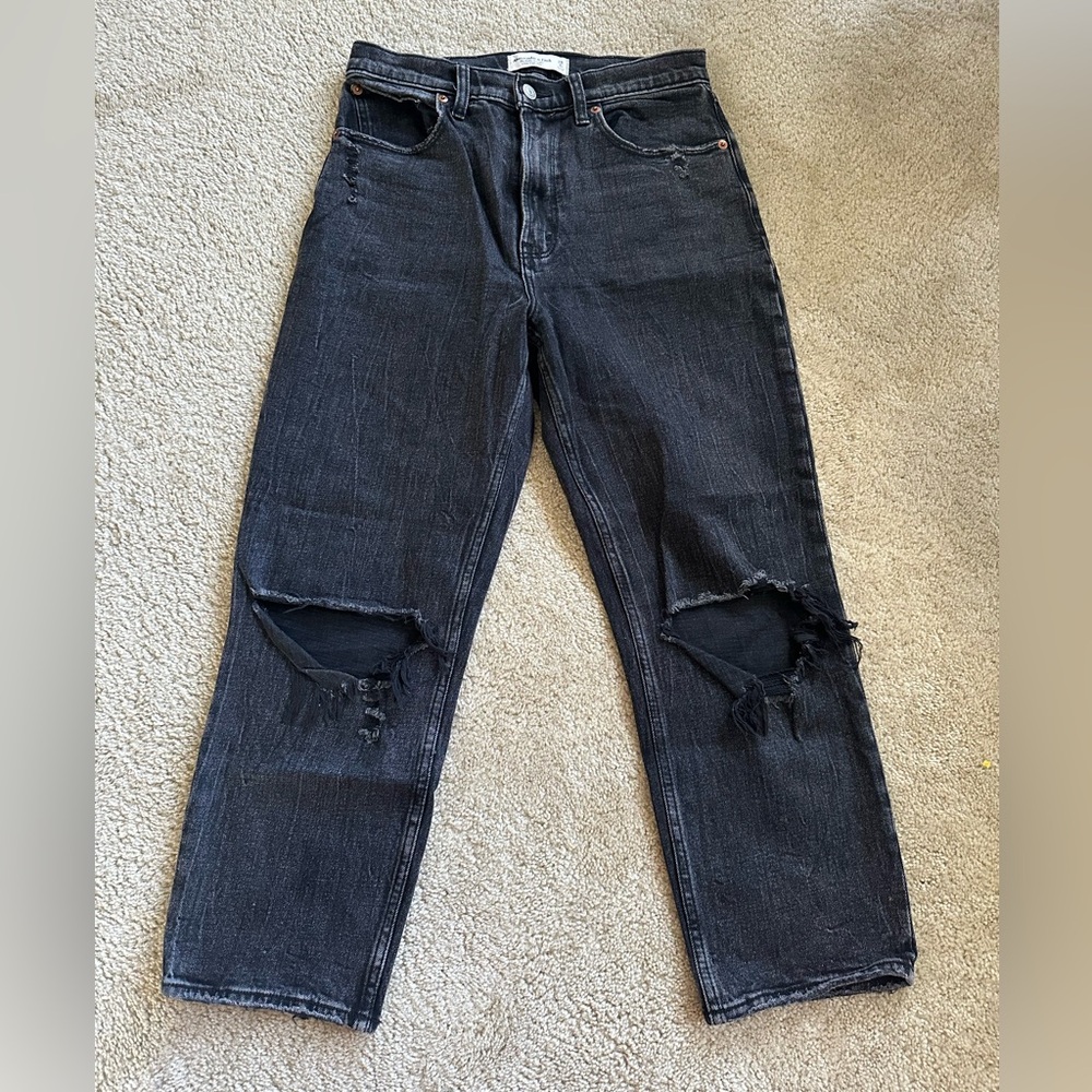 Abercrombie Black Denim. The Ankle Straight Ultra High Rise. Size 28 (6) Short